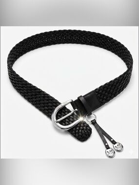 Michael Kors Black Braided Leather Belt with Silver Buckle & MK Charms